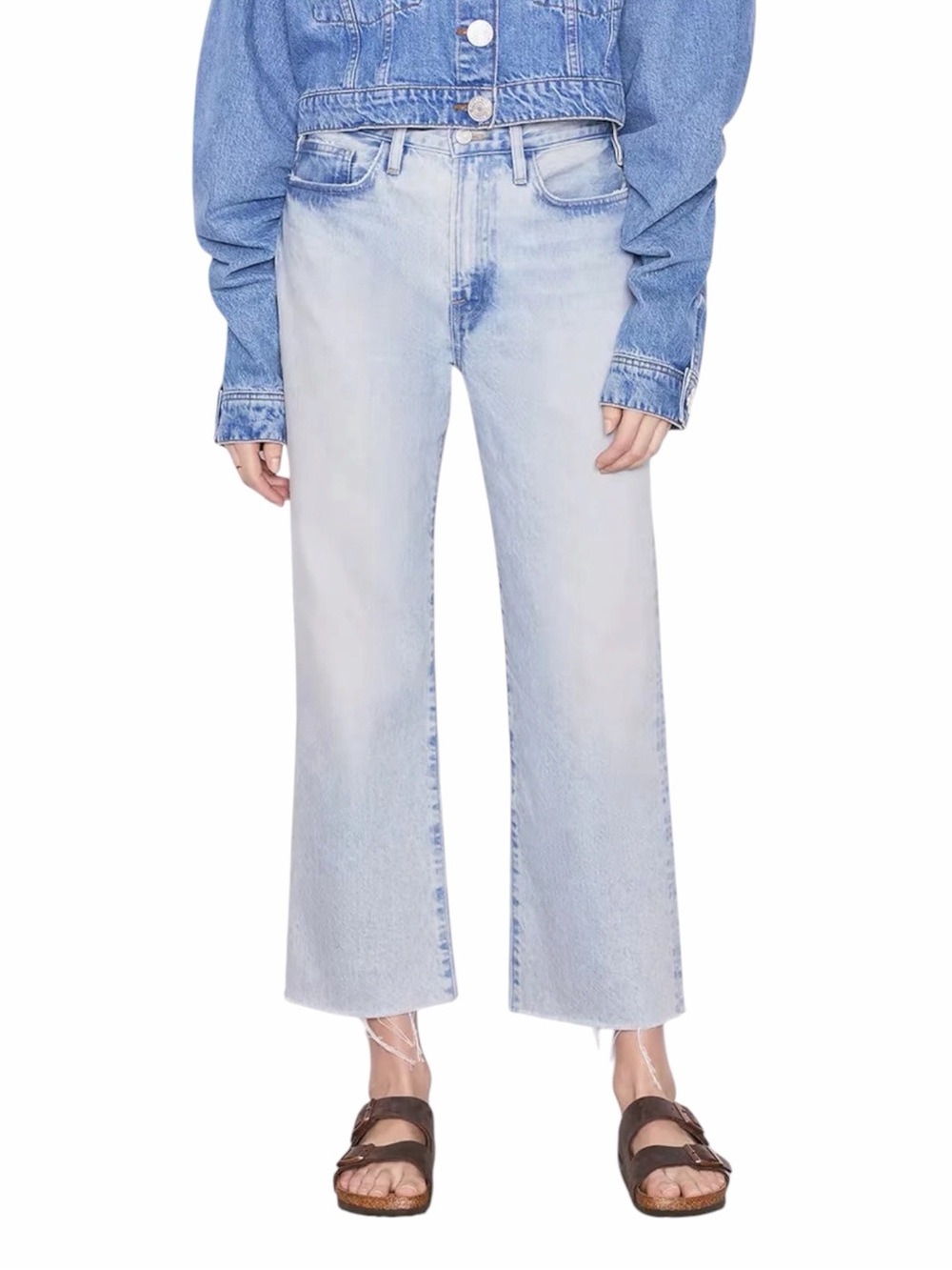 Frame Le Jane Crop Raw After High Rise Straight Jeans Luster Light Blue Size 29